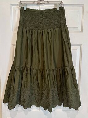 Jason Wu Tiered Eyelet Lace Midi Skirt Size Medium Smocked Waist Embroidered